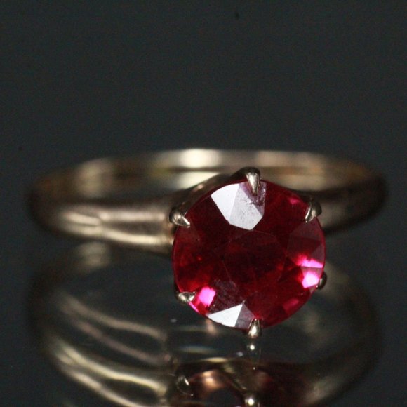 ANTIQUE OTSBY & BARTON BELCHER 2.3 CTW SYNTHETIC RUBY 10k GOLD CLAW PRONGS RING - Picture 2 of 8